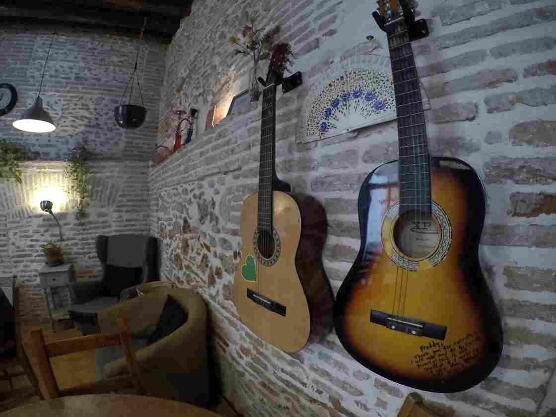 guitars on wall coworking area